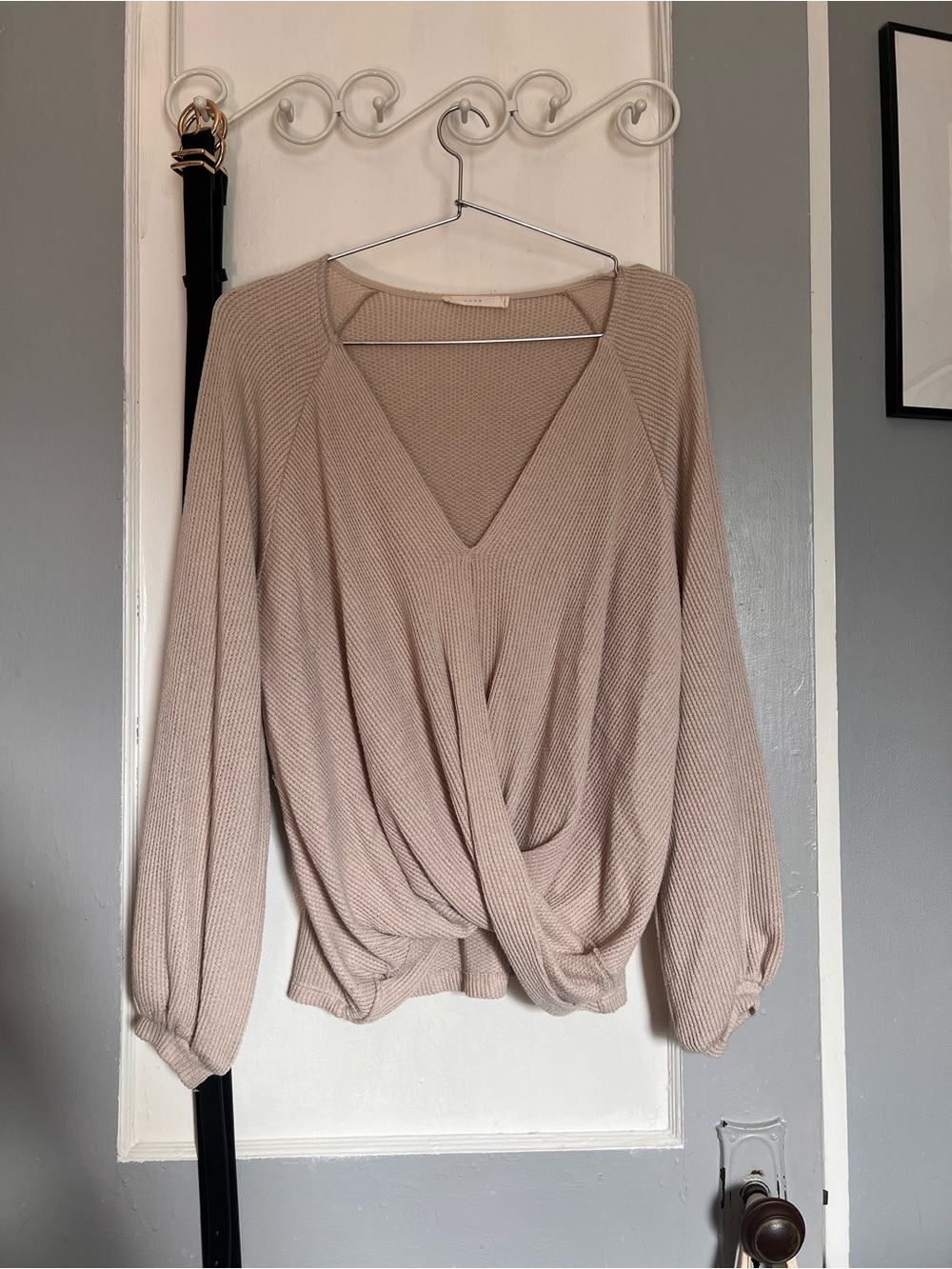 Lush Taupe V-Neck Twist-Front Sweater